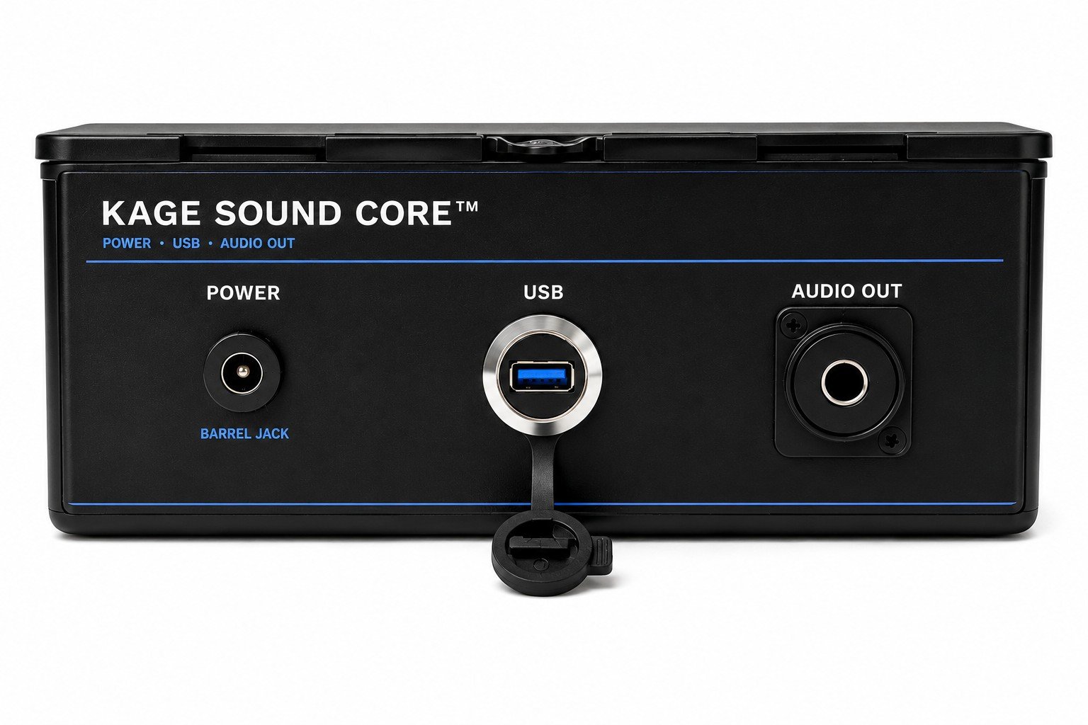 Kage Sound Core power USB and audio connections